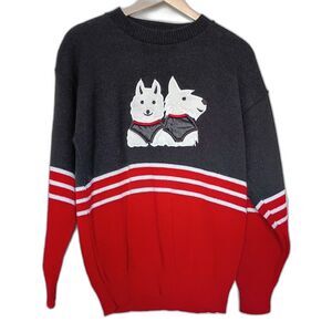 Vintage 80's Scottie Dog Graphic Sweater Red Black Preppy Sweater Exchange L